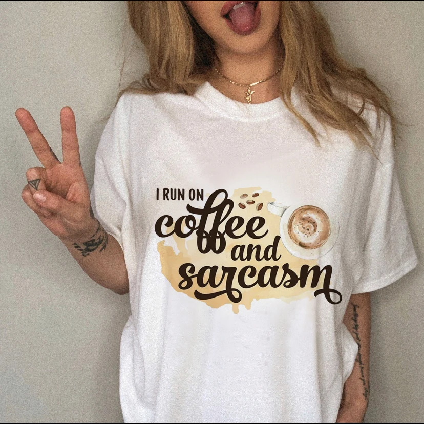 

Short Sleeve Coffee Letter 90s Funny Tee Clothes Women Clothing Print Tshirt Female Top Fashion Casual Summer Graphic T-shirt