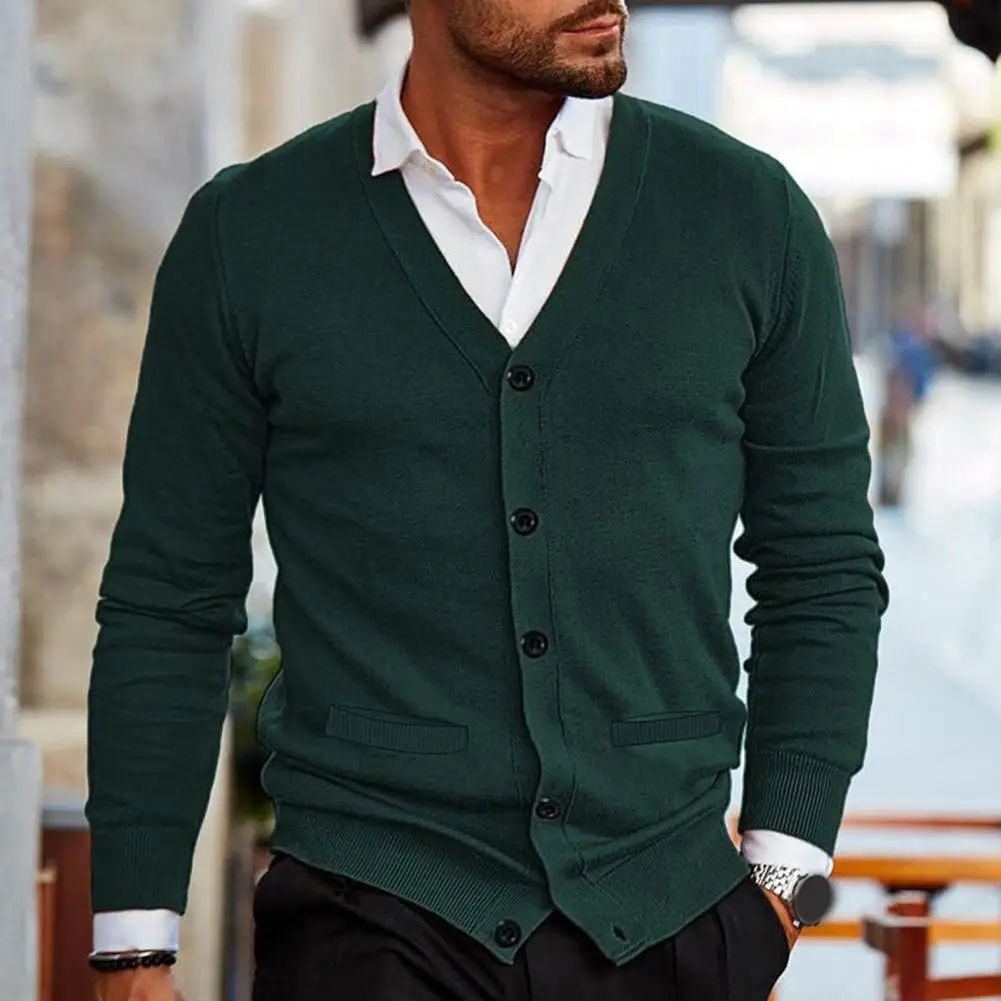 

Knitted Outerwear Stylish Men's V-neck Cardigan Sweater Slim Fit Soft Knitted Fabric Casual Buttoned Coat for Warmth Elegance