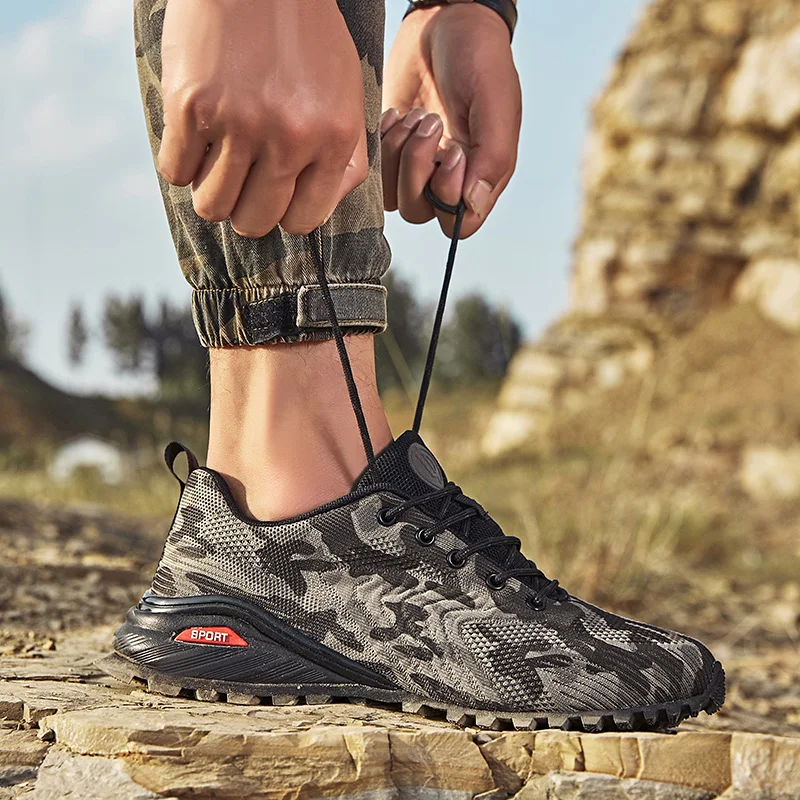 HIKEUP Hiking Shoes Comfortable Men Trekking Sneakers Rubber Sole High Quality Plus Size Running Shoes Wear-resistant