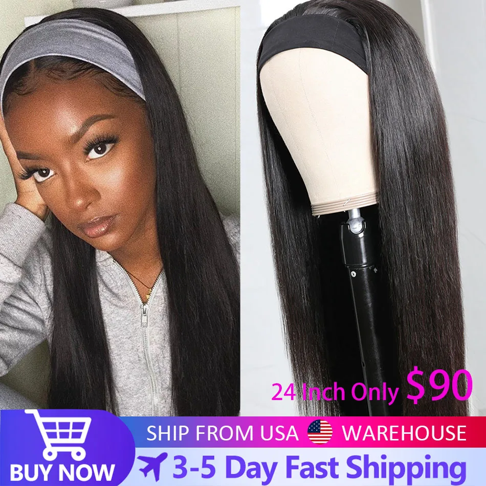 

Бразильские прямые парики на голову, 100% человеческие волосы, головная повязка, шарф, парики для женщин, натуральные волосы Remy, машинка для париков