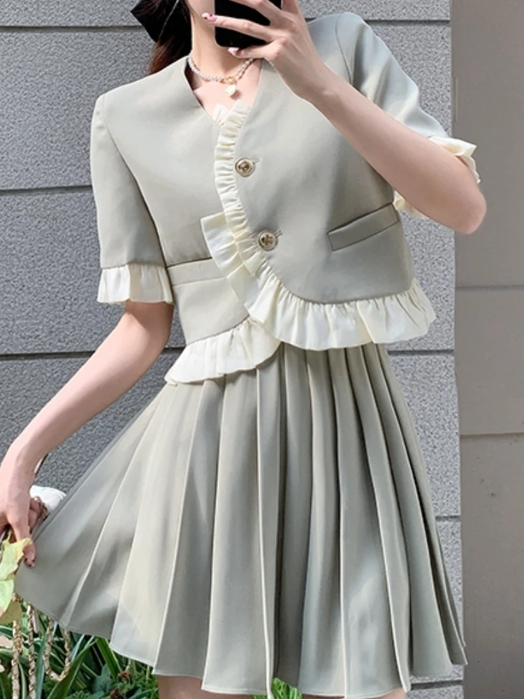 

Summer Elegant Fashion Casual Women Skirts Suit Ladies Slim Vintage Party Jackets High Waist Saya Two Pieces Set Femme Clothings