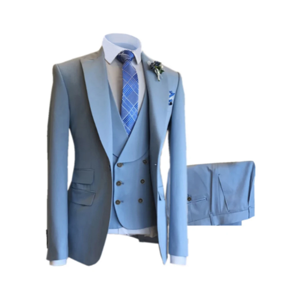 3 Pieces New White Men's Suit 2022 Peak Lapel Slim Fit Casual Tuxedos Groom Tailor Made Terno Masculino (Blazer+Pants+Vest)