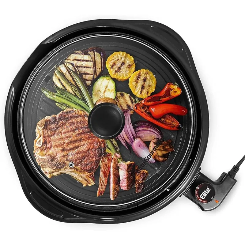 

Elite Gourmet EMG1100 Electric Indoor Nonstick Grill, Dishwasher Safe, Cool Touch, Fast Heat Up Ideal Low-Fat Meals