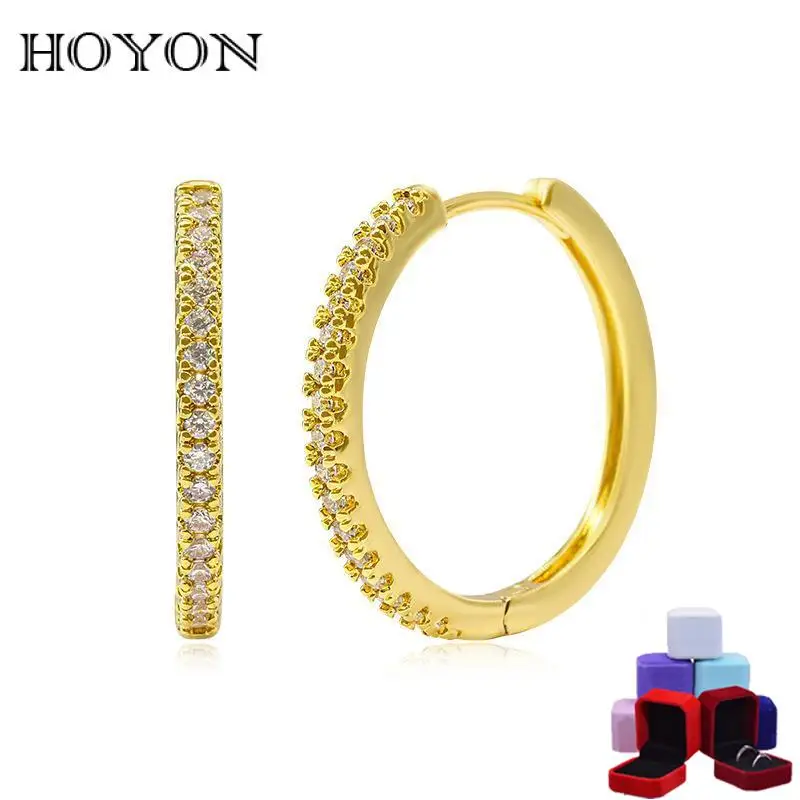 HOYON 18K Gold Color Diamond-encrusted Zircon Large Earrings For Women Office Jewelry Copper Earrings High-end Earrings round