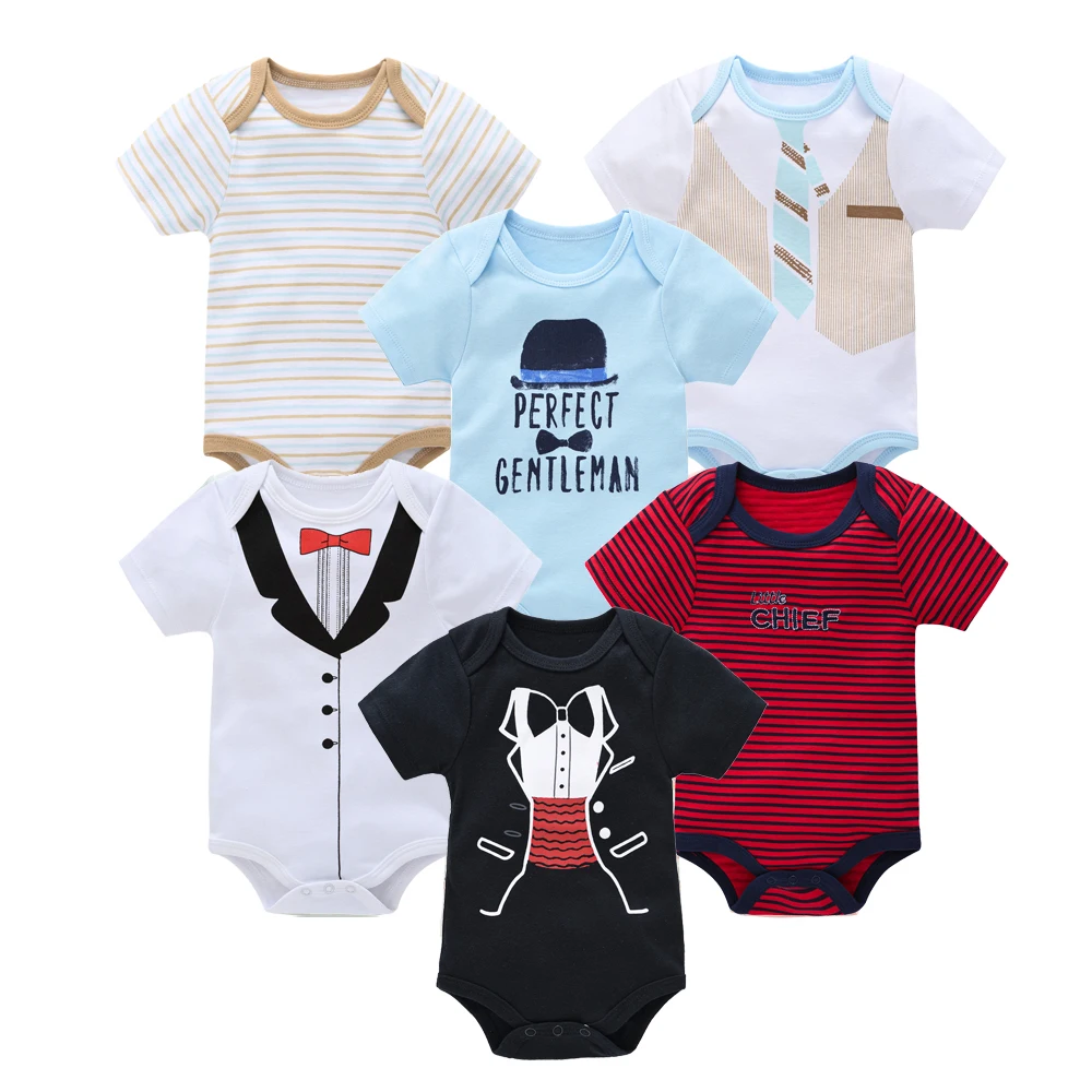 

6 3 Pcs/lot Baby Boy Clothes Gentleman Design Cotton Short Sleeve Baby Girl Romper 0-12 Months bebe Newborn Toddler Jumpsuit