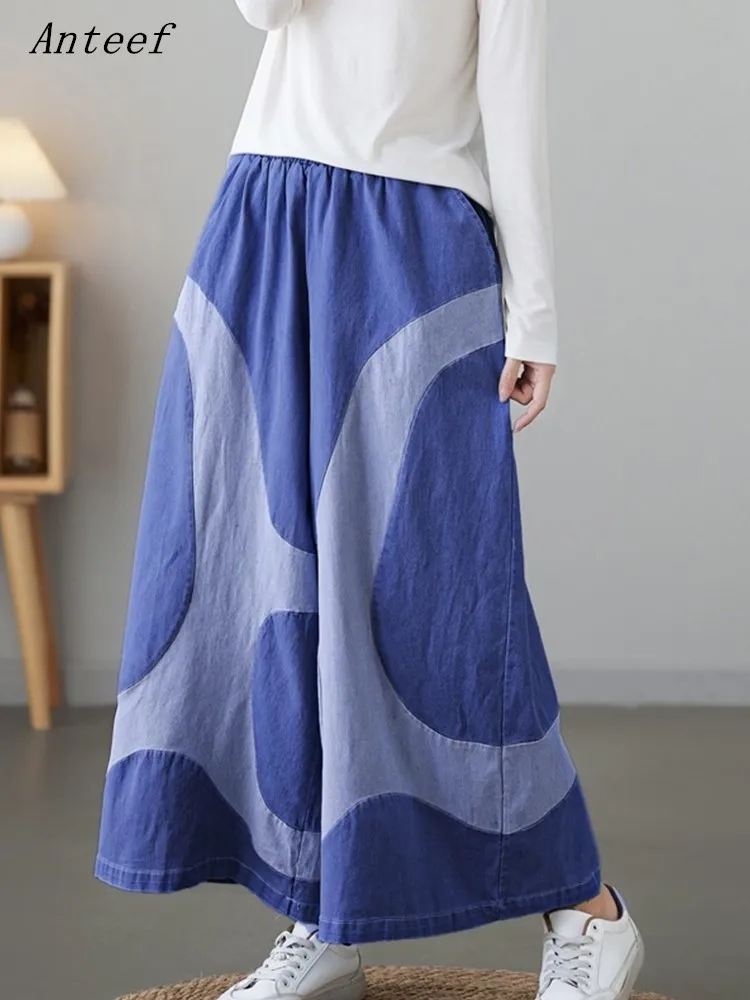 

Женские винтажные джинсы большого размера на весну и осень, повседневные свободные джинсы с высокой талией, 2023 джинсовые брюки, широкие брюки