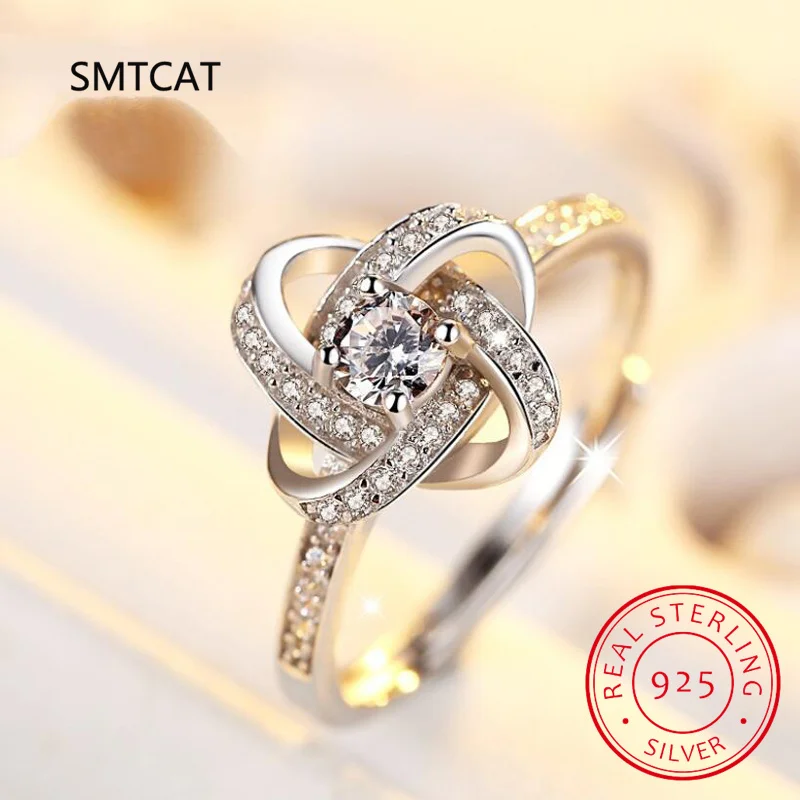 

New Arrivals 925 Sterling Silver Crystal Clover Ring Bague Anillos Hot Sale Pure Silver Fine Jewelry For Women