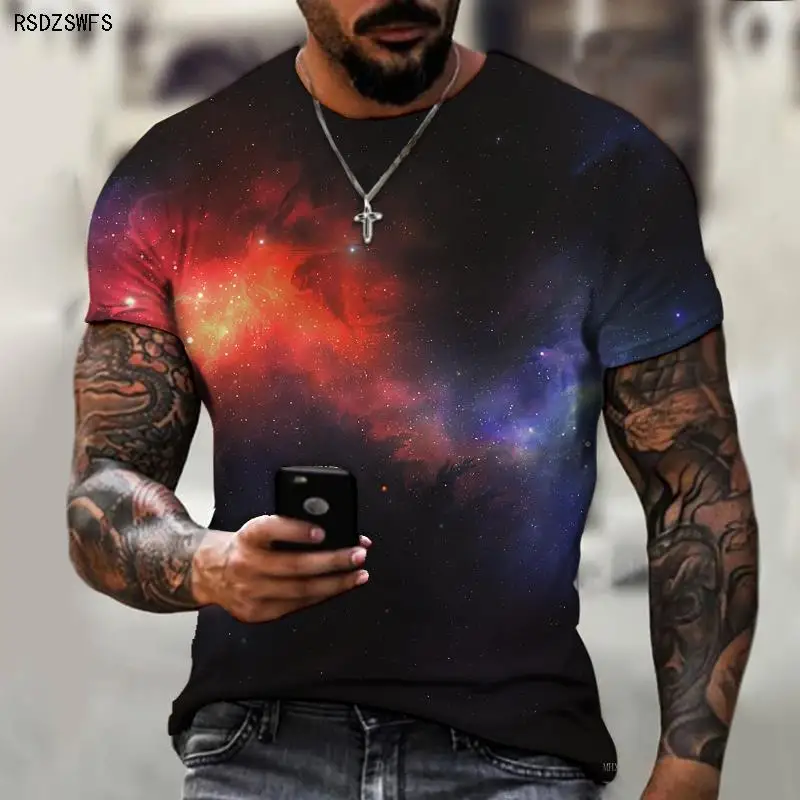 

2021 Fashion Short-sleeved Top, Street Summer and Spring All-round Top, Starry Sky Universe 3D Printing Men's Oversized T-shirt