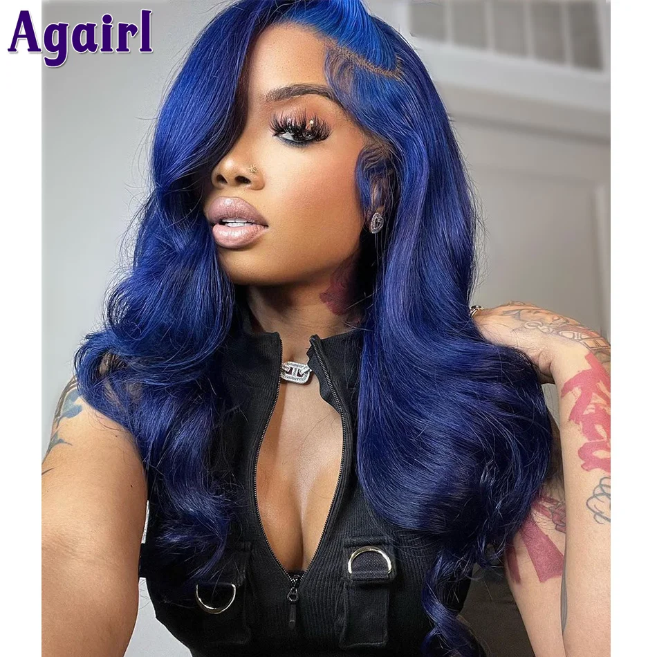 Ed Body Wave Wigs Transparent Lace Frontal Human Hair Wigs For Women Dark Blue Pre Plucked 13x4 Lace Front Wigs