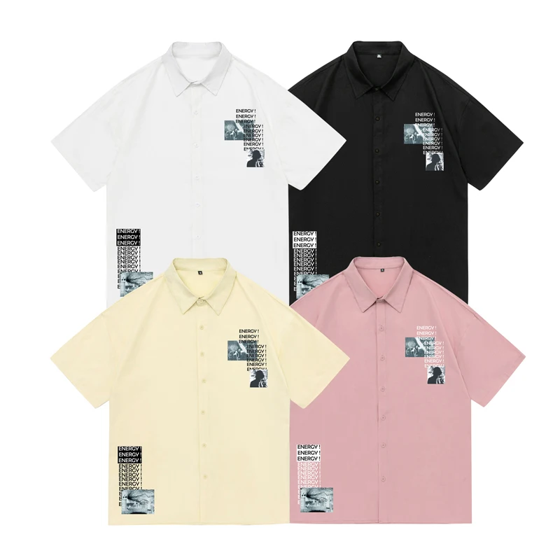 

Fashion Cotton Shirt Male Casual Letter Printed Short Sleeve Button Up Shirts for Men Clothing Summer Oversized Shirts Men Loose