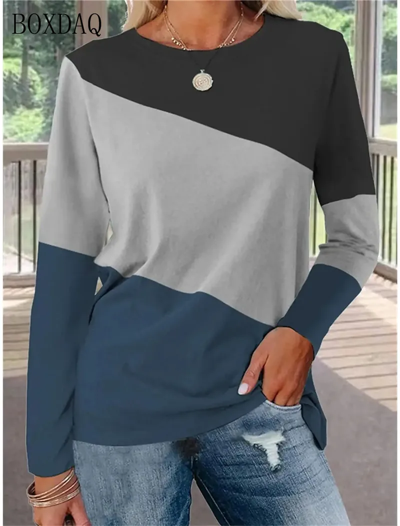 Женские Модные цветные футболки в стиле пэчворк с длинным рукавом уличные