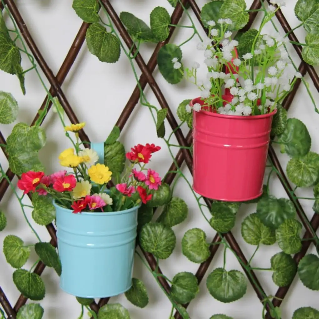 

Multicolor Bucket Flower Holder Metal Flowerpot Succulent Hanging Flowerpot Basket Plant Planter Balcony Wall Hanging Decors