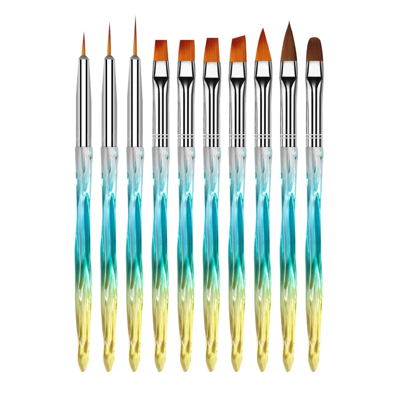 

10 Pcs/Set Nylon Gradient Blue Nail Drawing Pen for Manicure Design Fashion Nails Brush Tools for DIY Art Decoration