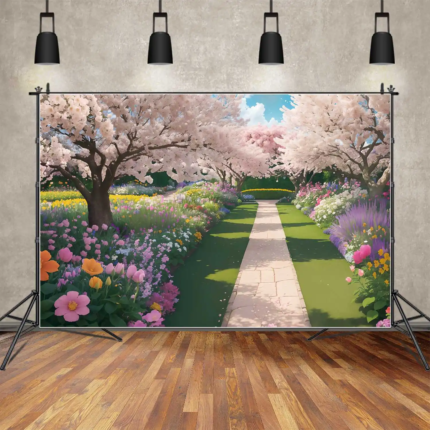 

Flowers Field Pink Blossom Backdrops Photography Decoration Spring Garden Custom Kids Photobooth Photographic Backgrounds