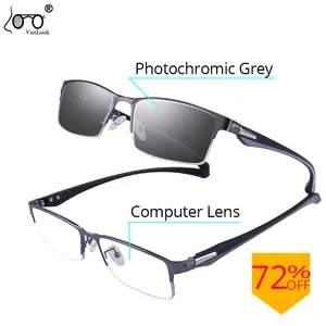 Photochromic Sunglasses Chameleon Lens Women's Blue Light Blocking Men's Computer Glasses Metal Half