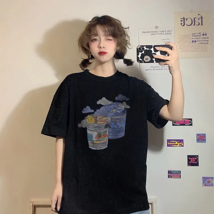 

100% Cotton Harajuku Style Short-sleeved T-shirt Women's 2022 New Korean Version Loose All-match Summer Student Top