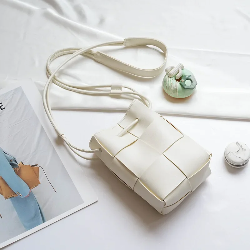 Модная женская тканая сумка для мобильного телефона из искусственной кожи