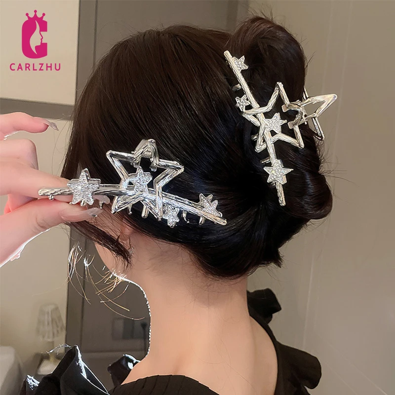 

Большая заколка для волос с прорезями, винтажная Геометрическая Заколка-краб Стразы со звездами, модная заколка для волос 2022, аксессуары дл...