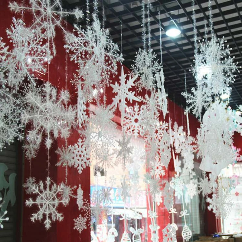 

30Pcs Christmas Decorations White Artificial Snowflake White Plastic fake snowflake Xmas tree ornament New Year 2022 Decor