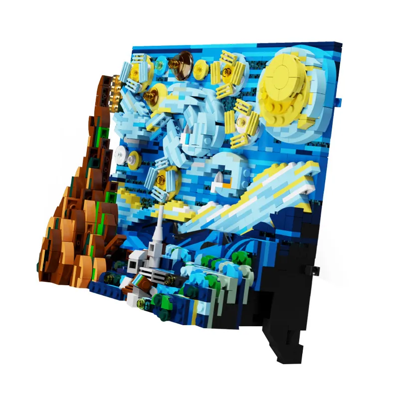 

City Starry Night Famous Painting Assemblies Building Block Friends Novelty and Quirky Artist Home Decoration Bricks Toy for Kid