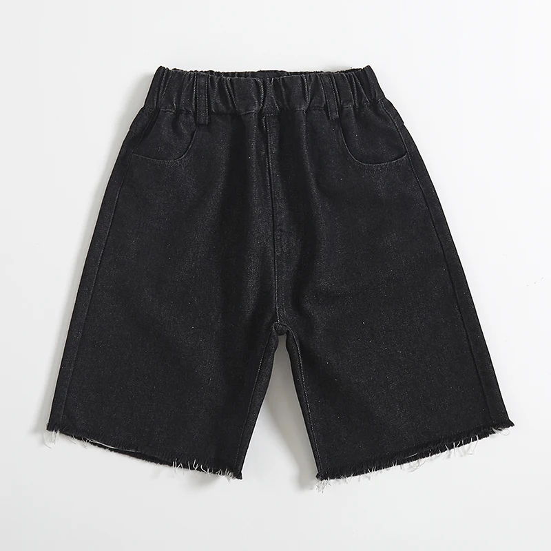 

Summer Black Jean Shorts Girls High-waisted Straight Leg Casual Knee Length Jeans Pants Denim Shorts Clothes for Teens Bottoms