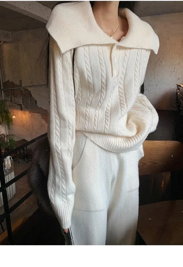 Новинка 2024 осенне-зимний корейский свитер с лацканами женские вязаные широкие