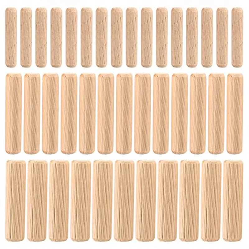 

90 PCS Wooden Dowel Pins Straight Groove Wooden Dowel Pins With Beveled Ends Tapered For Furniture Door, M6 M8 M10