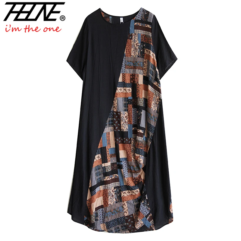 Фото THHONE Летнее платье женское 2025 Vestidos De Mujer Robe Beach Style Holiday Vintage Свободное повседневное платье с круглым вырезом в стиле пэчворк Новые платья №5
