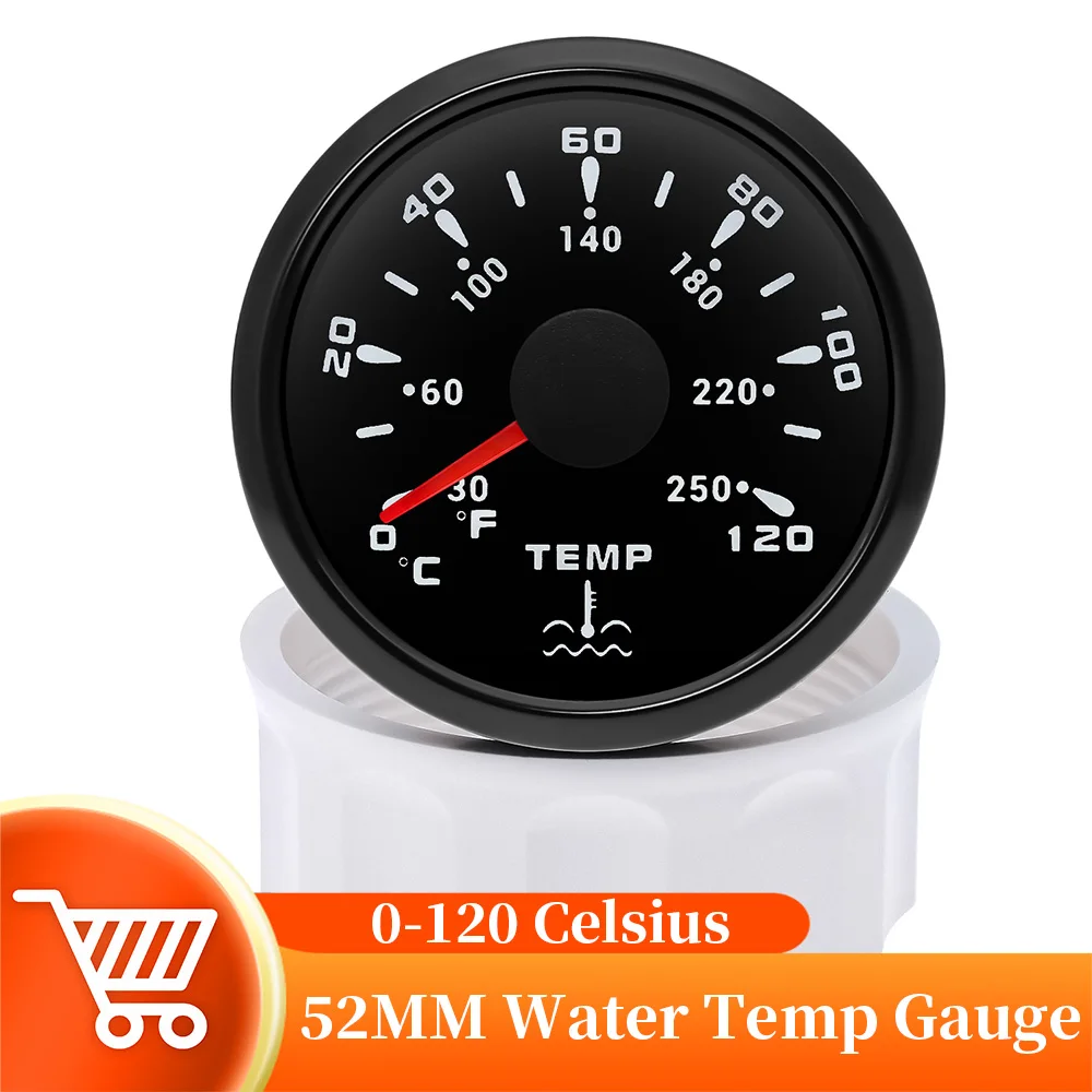 

Universal 52mm 0~120 Celsius Water Temperature Gauge 7 Colors Backlight 1/8Npt Water Temp Sensor For Car Marine Boat 9~32V