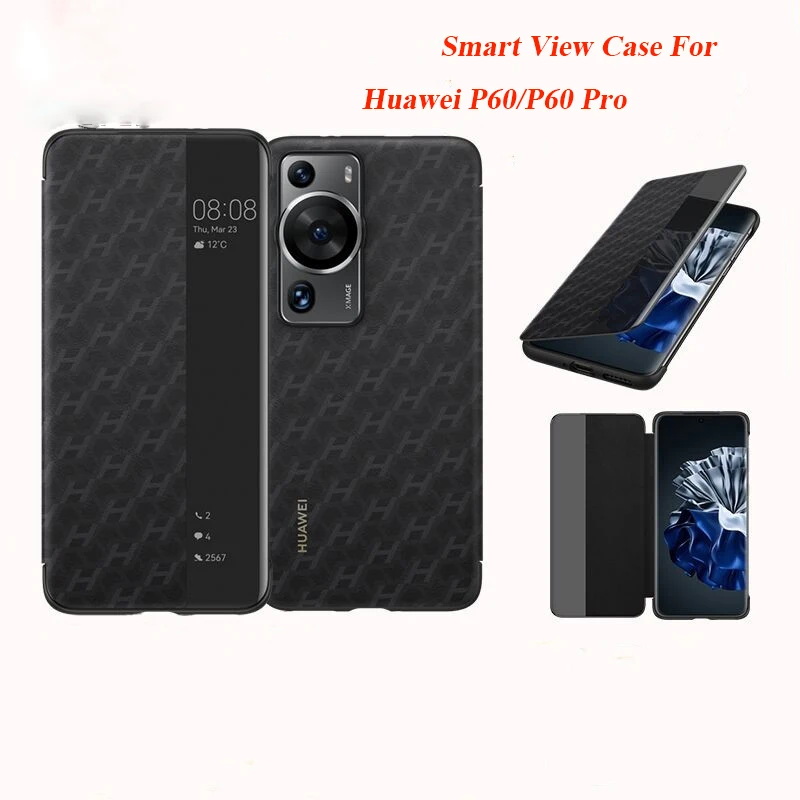 

New Original Smart View Case For Huawei P60/P60 Pro Auto Sleep Wake Up Flip Cover Luxury Leather Phone Shell For P60 Fundas Capa