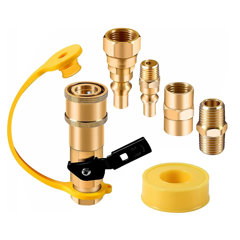 

6Pcs Propane Quick Connect Fittings Adapter Shutoff Valve 3/8Inch Flare X 1/4Inch NPT Male Pipe Fitting To Heater