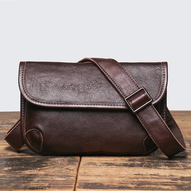 

Casual Retro Man Satchel Bag Vegetable Tanned Leather Daily Carry Clutch Men's Cell Phone Shoulder