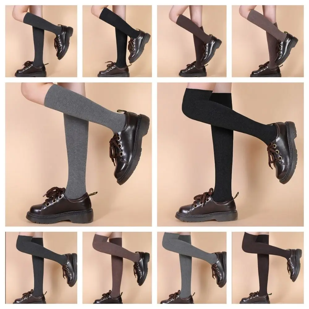 Толстые однотонные чулки выше колена из искусственного хлопка в студенческом