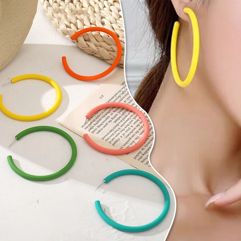 

New Fashion Candy Color Resin Circle Hoop Earrings Korean Semicircle C Shape Round Acrylic Earrings 2023 Trendy Jewelry Gifts