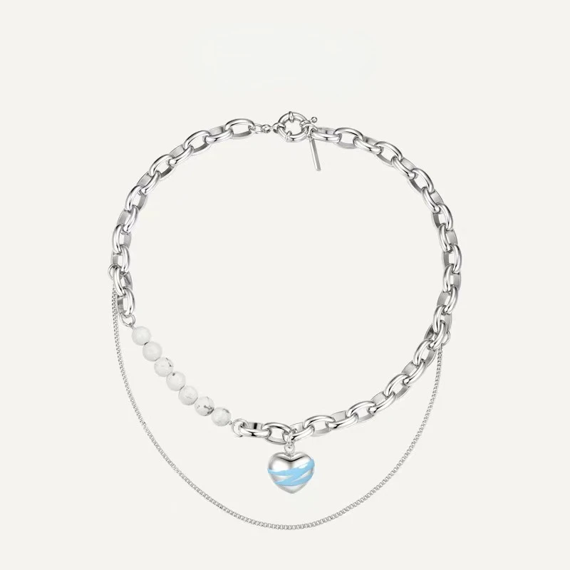 Аксессуары 2000s ожерелье в стиле Ins форме сердца из белой бирюзы с капающим маслом