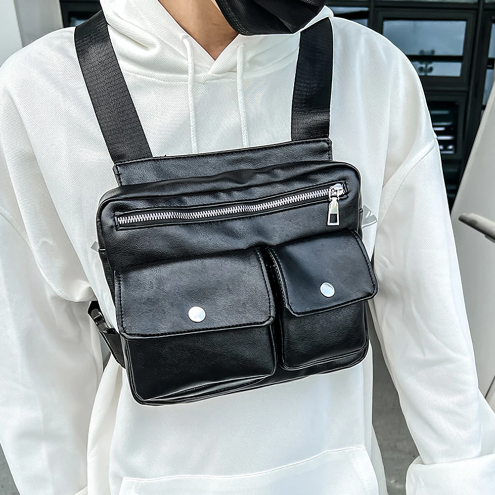 

Men Chest Bag Hip-Hop PU Leather Waist Pack Male Chest Rig Bags Fashion Men’s Tactical Vest Bag Satchel Utility Pack Purse Bolsa