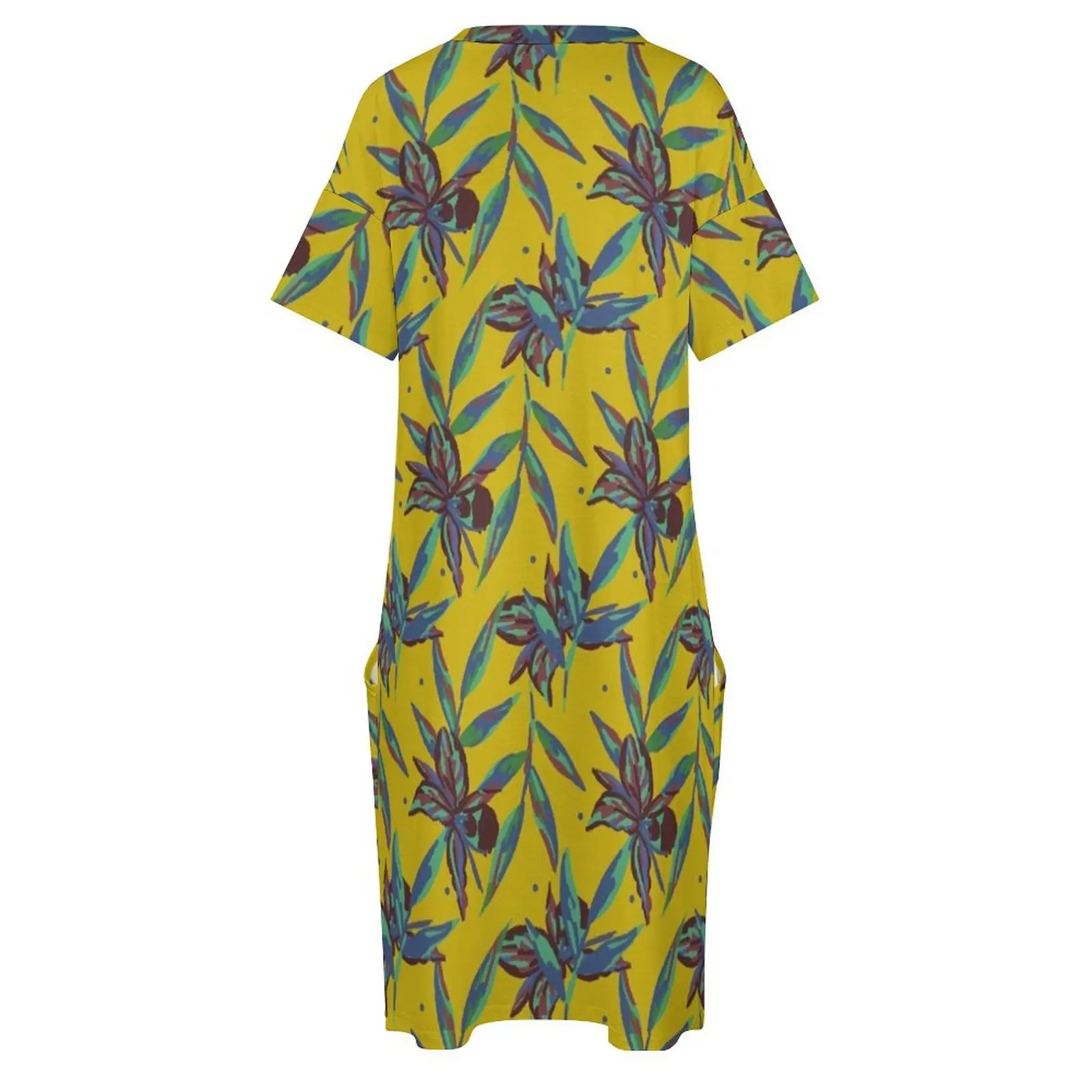 Мотив Таити экзотическое jaune moutarde украшение свободное карманное платье летнее