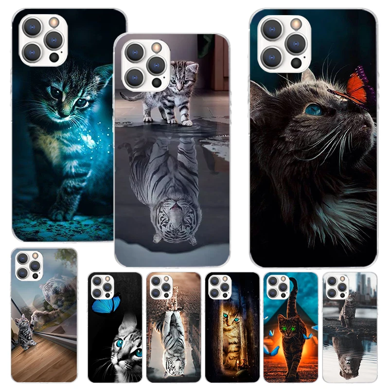 Cool Animal Big Cat Tiger Print Soft Case for iPhone 11 13 14 Pro Max 12 Mini Phone Shell XS XR X SE 7 Plus 8 7P 6 6S 5 5S Patte