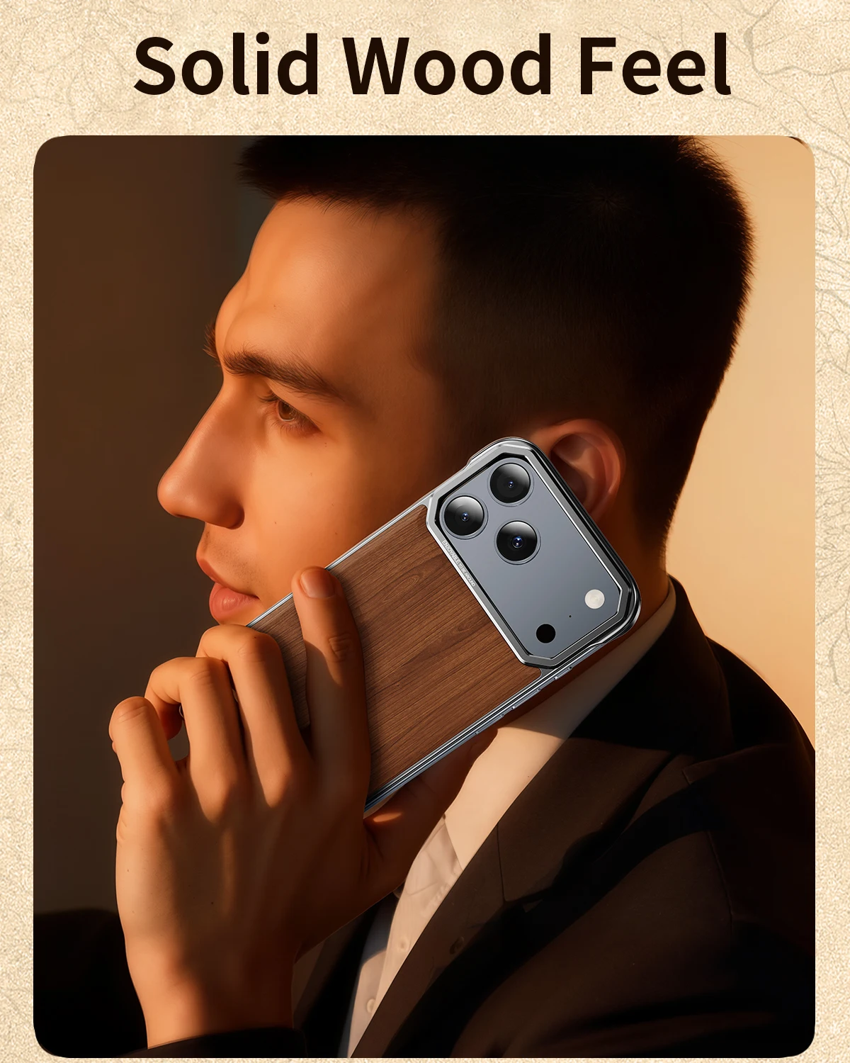 Фото Магнитный чехол для телефона Oatsbasf для iPhone 17 Pro Max/17 Pro с металлическим каркасом, защитный чехол для телефона, беспроводная зарядка, ощущение цельного дерева №2