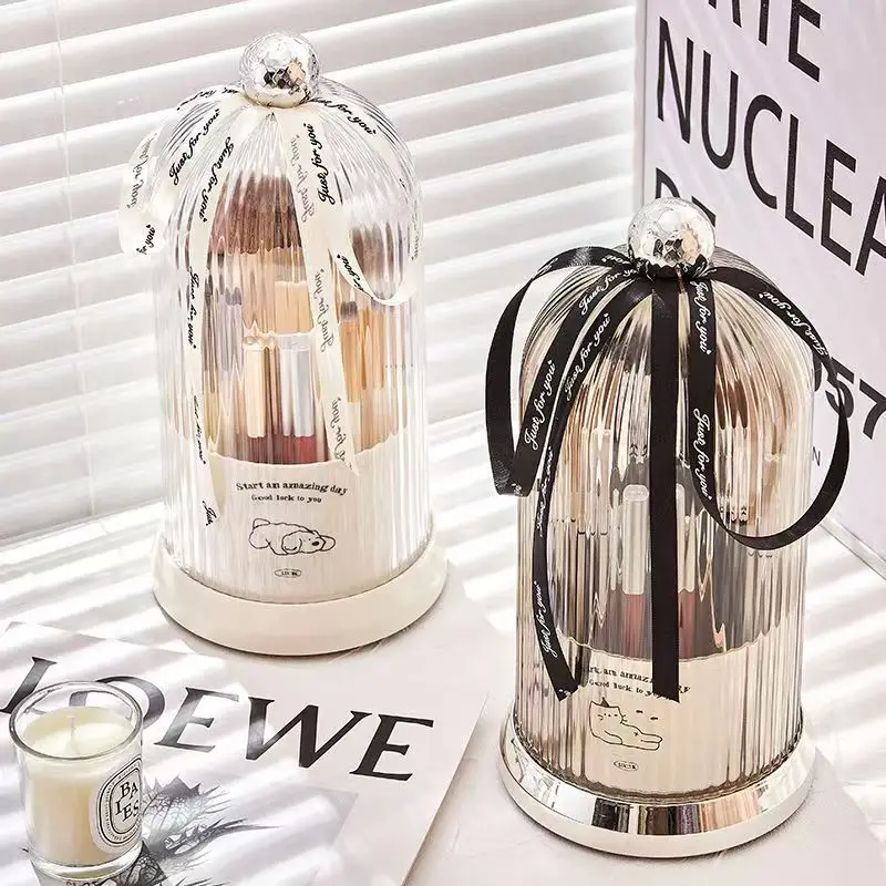 

Rotary Cosmetic brush storage cylinder transparent Large capacity pen holder Dustproof eyebrow pencil storage box with cover