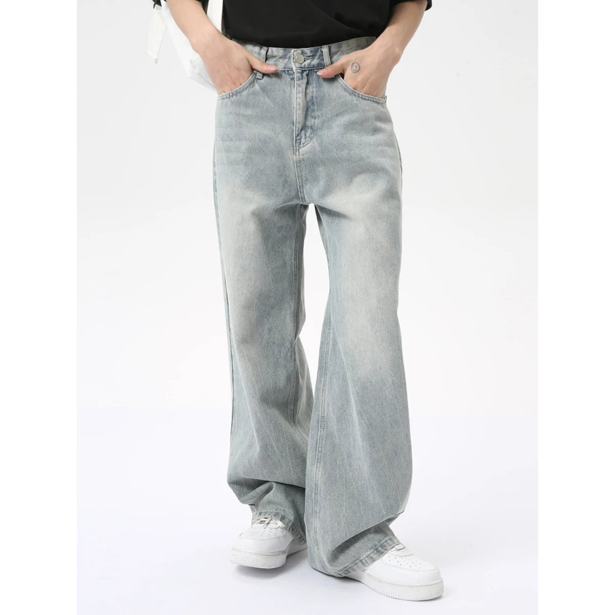 Винтажные мешковатые джинсы Мужская Уличная одежда свободные синие джинсовые