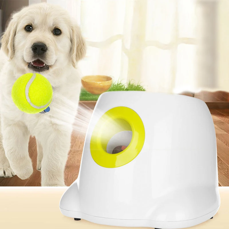 

Dog Training Pet Toys Tennis Launcher Automatic Throwing Machine Pet Ball Throw Device 3/6/9m Section Emission with 3 Balls
