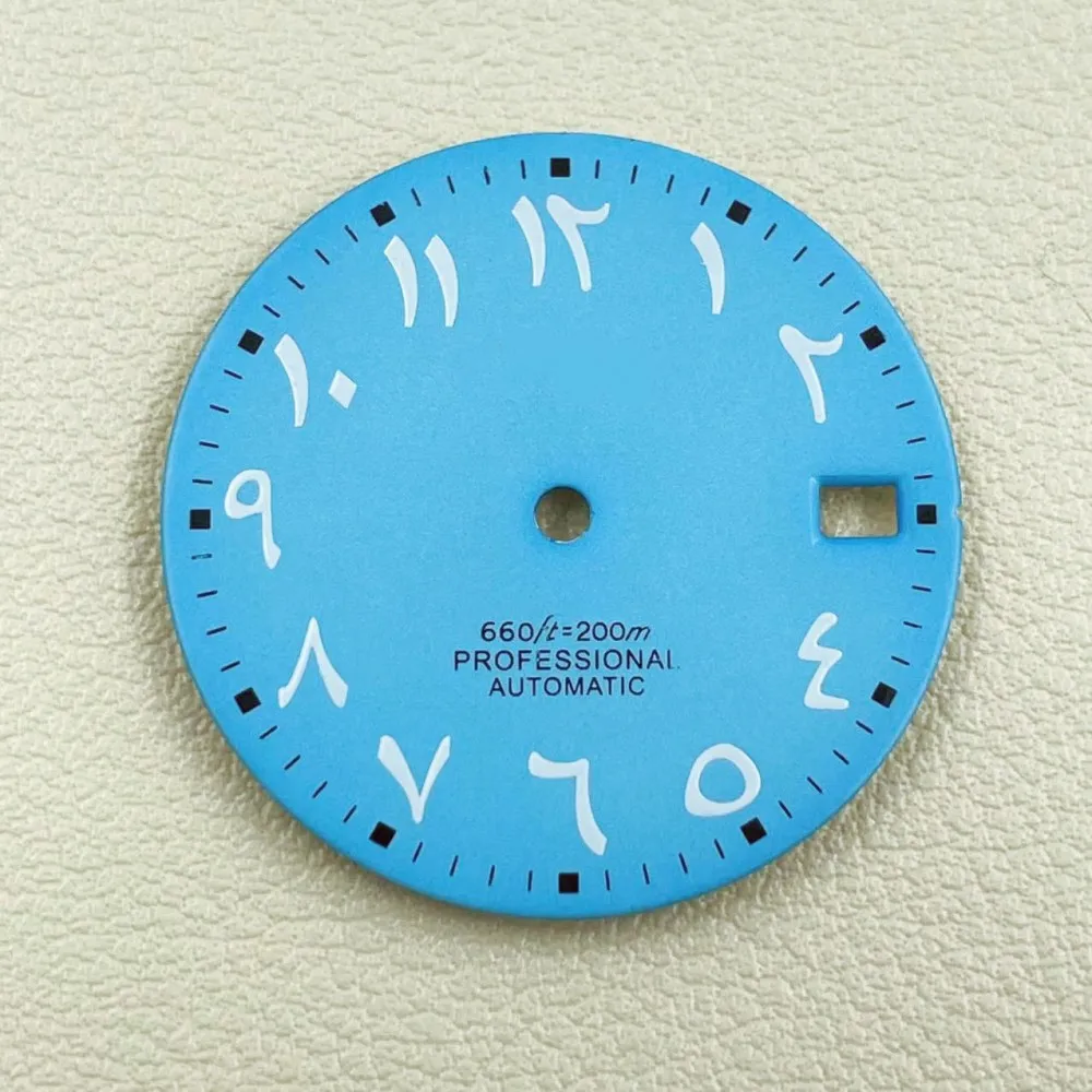 The new NH35 dial diameter 28.5mm with Arabic silver nail sun pattern glossy watch accessories