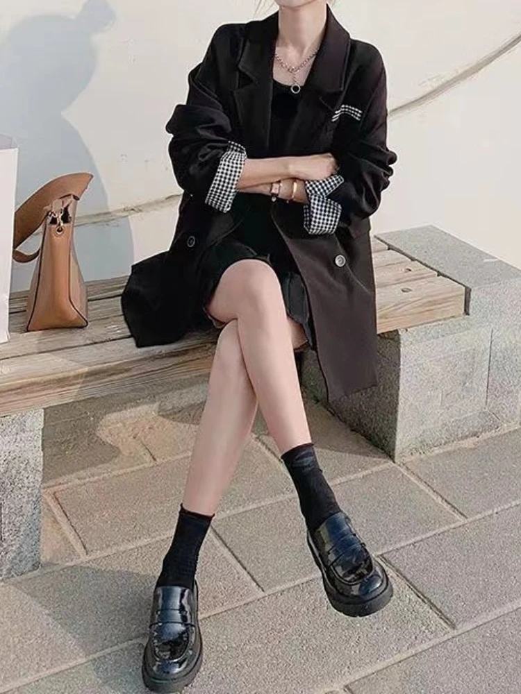 Black Suit Coat for Women In Spring Autumn 2023 New Korean Version Loose and Slim British Style Casual and Versatile Suit Trend