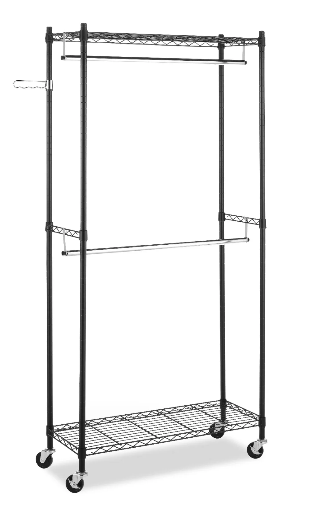 

Whitmor Double Rod Rolling Garment Rack, Metal, Black and Chrome