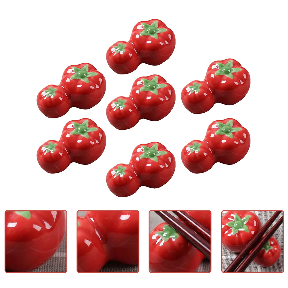 

7Pcs Ceramic Chopsticks Rest Tomato Shape Flatware Rest Holder Chopstick Organizer