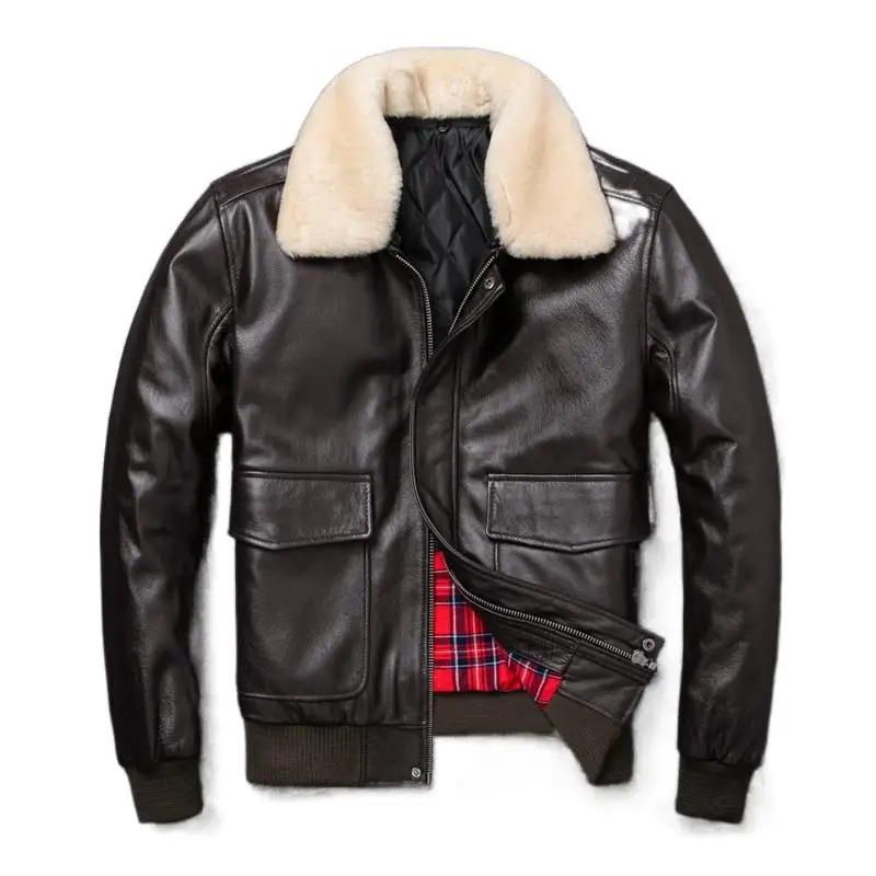 

Air Force Flight Jacket Fur Collar Genuine Top Layer Cow Leather Jacket Men Black Brown Cow Coat Men's Winter Jacket