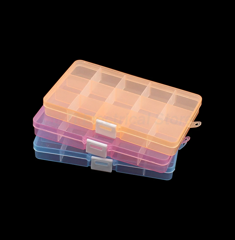 

New 15 Slots Cells Colorful Portable Jewelry Tool Storage Box Electronic Parts Screw Beads Organizer Plastic BOX 171*98*mm