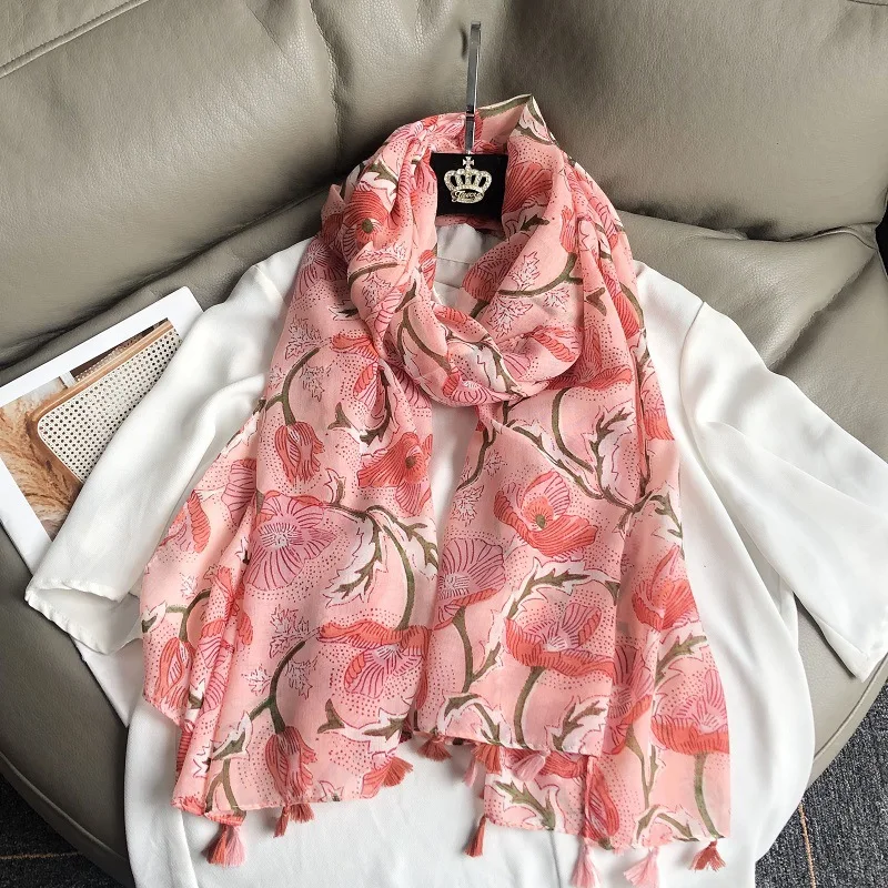 2023 модные шарфы с кисточками и цветочным узором шали длинный платок цветочный