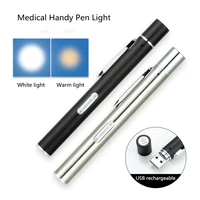 mini led medical handy pen light dual light source stainless steel usb rechargeable led pen light work inspection flashlight
